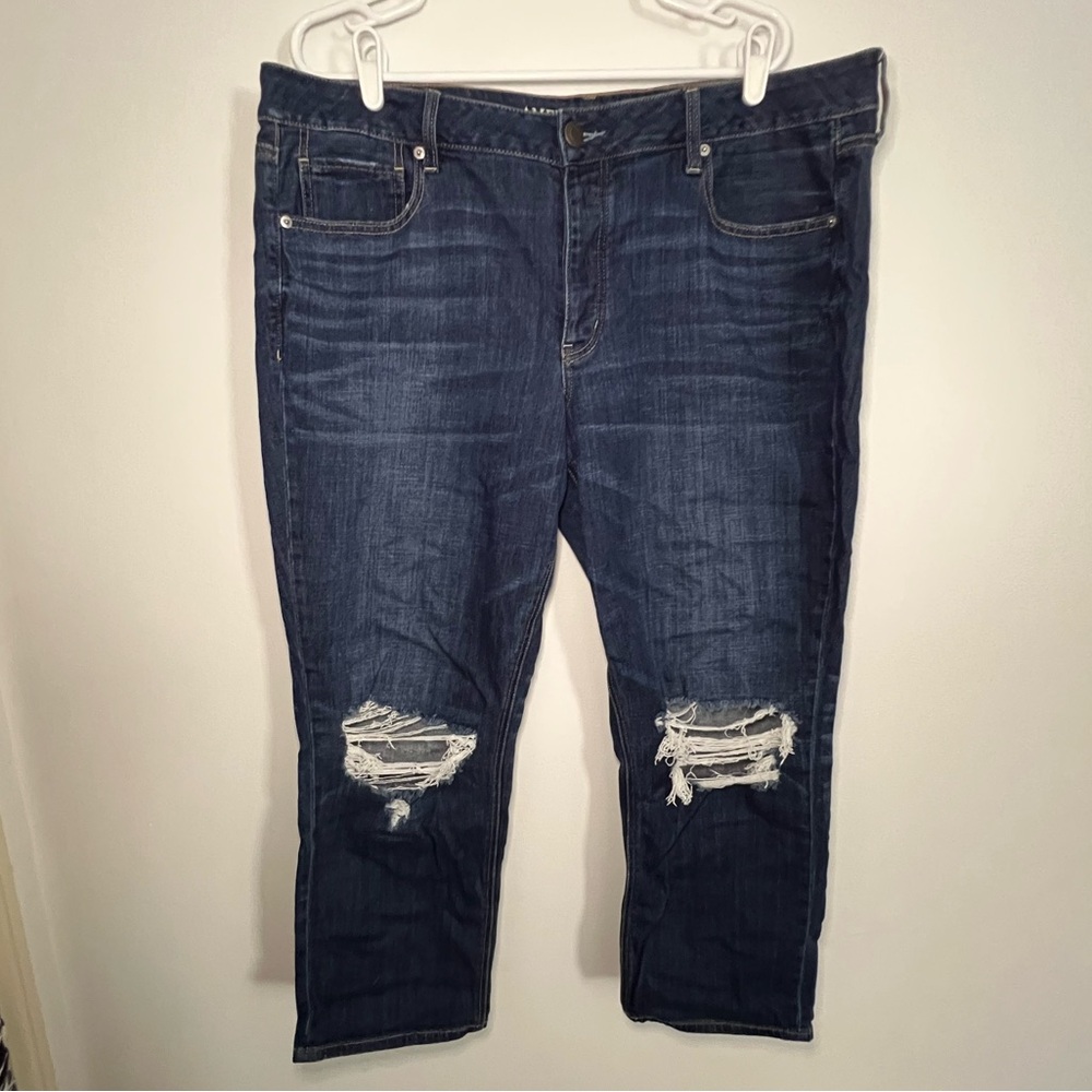 American Eagle TomGirl Dark Wash Distressed Jeans - Size 18 SHORT